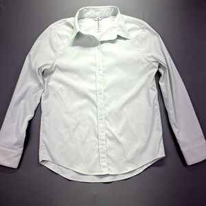 Athleta Midtown Shirt Women's Size S‎ Halcyon Blue Stretch Long Sleeve Button Up